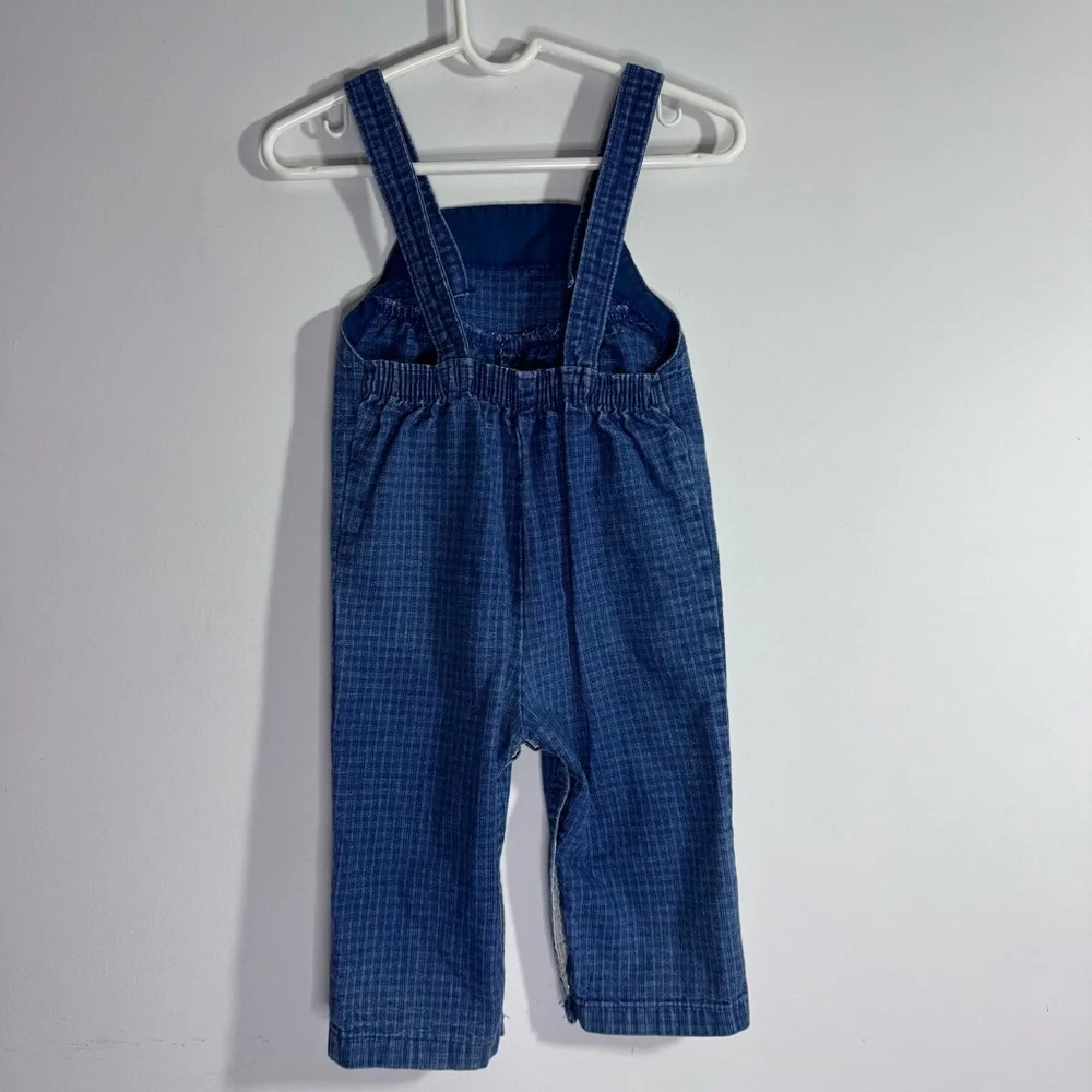 Vintage Carter’s Overalls 18M Blue Plaid Denim Baby Romper 90s USA